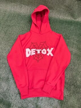 Red Graphic Rhinestone Hooded Sweatshirt